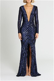 Ae'lkemi Art Deco Sequin Gown Navy