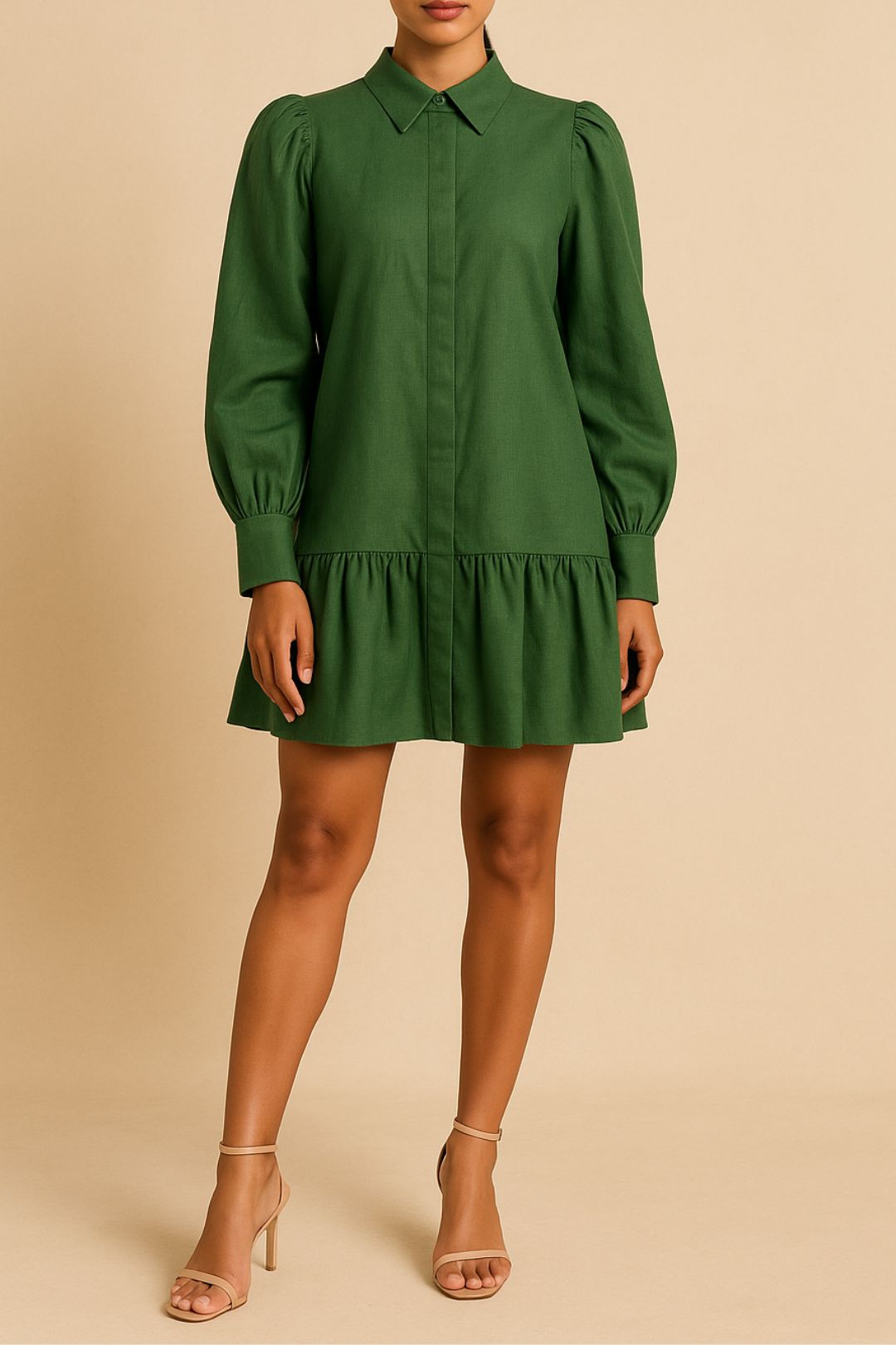 Dress Hire Brunch AERE Collared Linen Shirt Dress Green