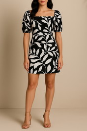 Dress hire Brunch AERE Linen Tie Back Mini Dress Black and White