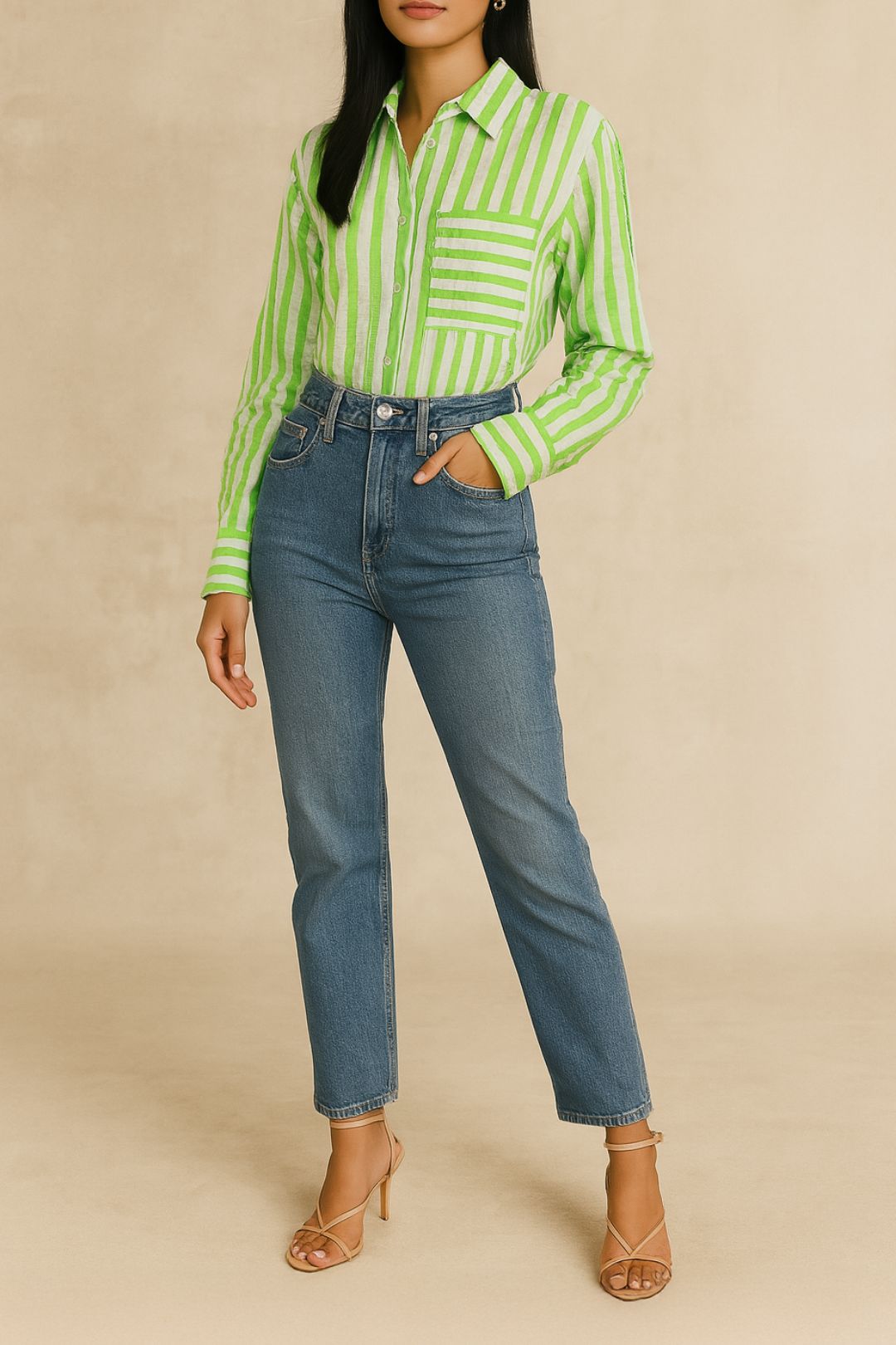 Dress Hire  Brunch aston studio Buddy Shirt - Lime Stripe Green