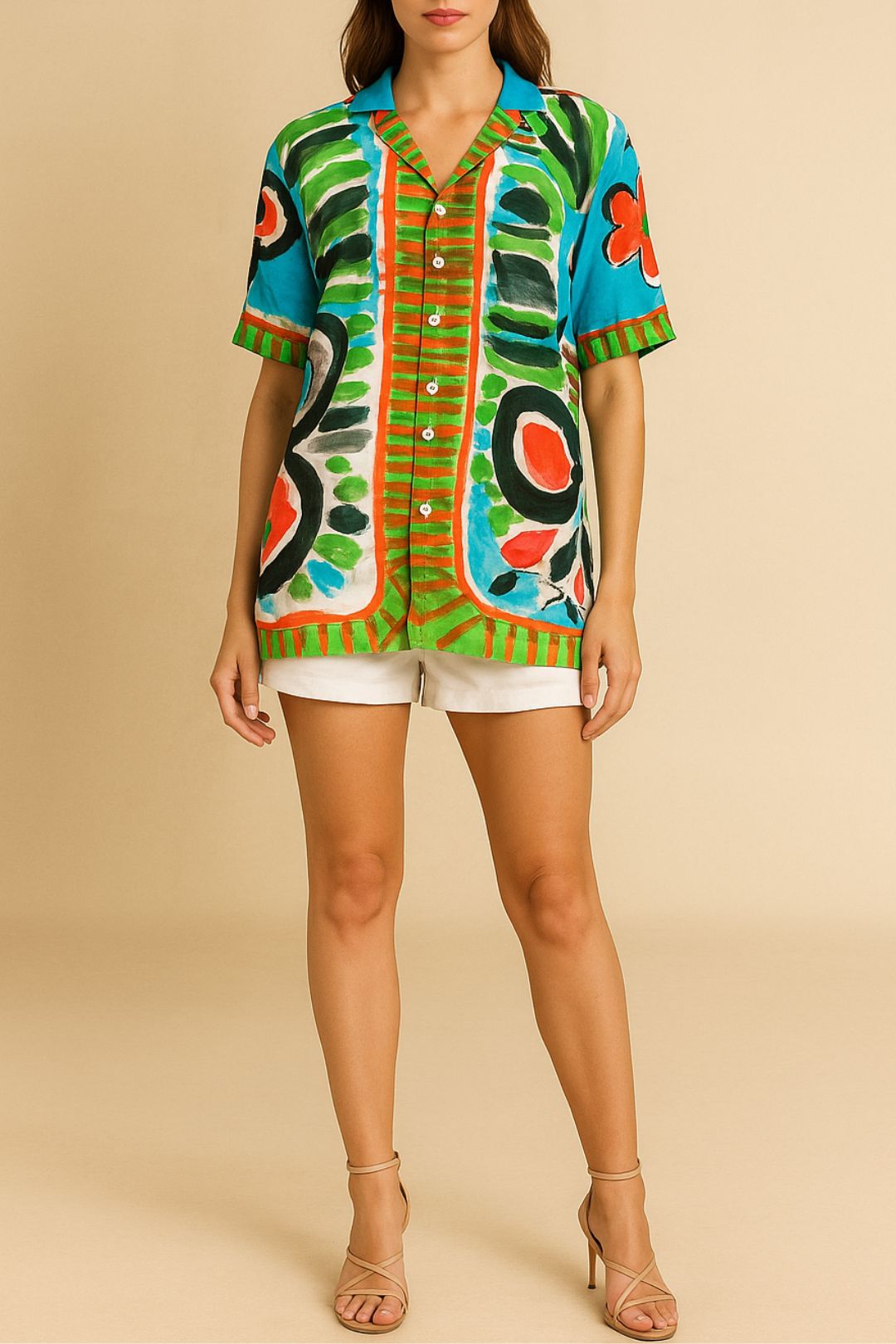 Dress Hire Brunch Venroy	Short Sleeve Silk Camp Collar Shirt Print