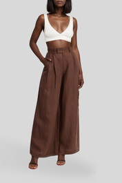 Dress hire casual AERE Linen Wide Leg Pant - Chocolate