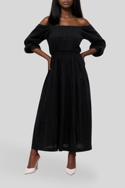 Dress Hire Date night AERE	Off Shoulder Linen Maxi Dress Black