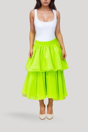 Acler Suki Skirt in Citrine, perfect for cocktail events, available for hire