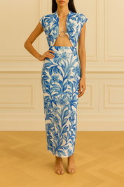 Dress Hire summer wedding RUMER Amalfi Cut Out Midi Dress Blue