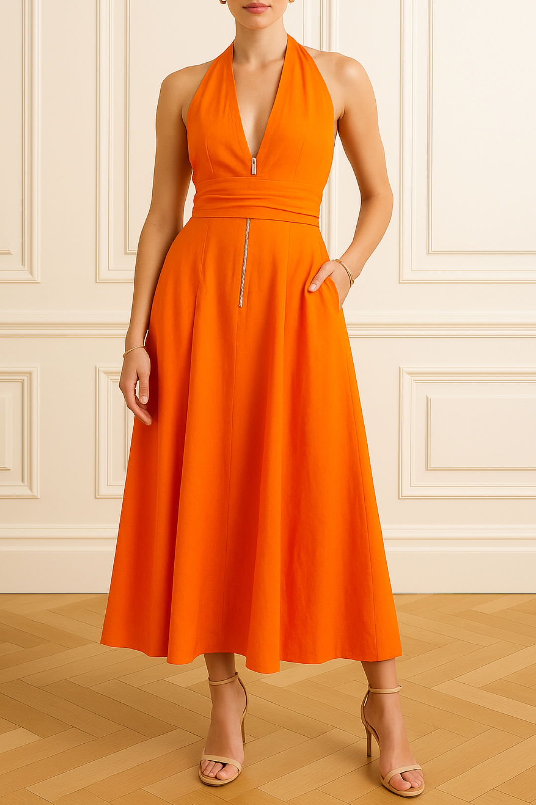 Dress Hire Wedding CUE	Front Zip Maxi Dress - Orange Midi