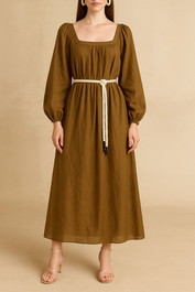 Dress Hire wedding event Bird & Knoll	Paloma Silk Dress Khaki