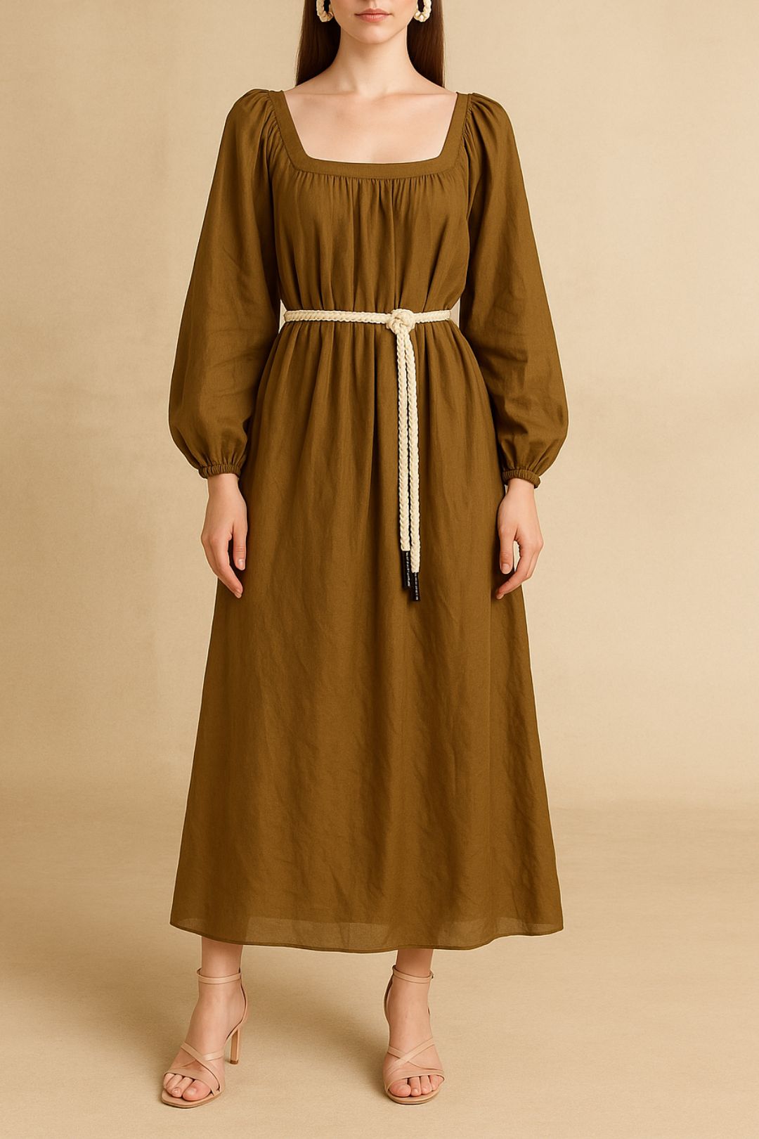 Dress Hire wedding event Bird & Knoll	Paloma Silk Dress Khaki