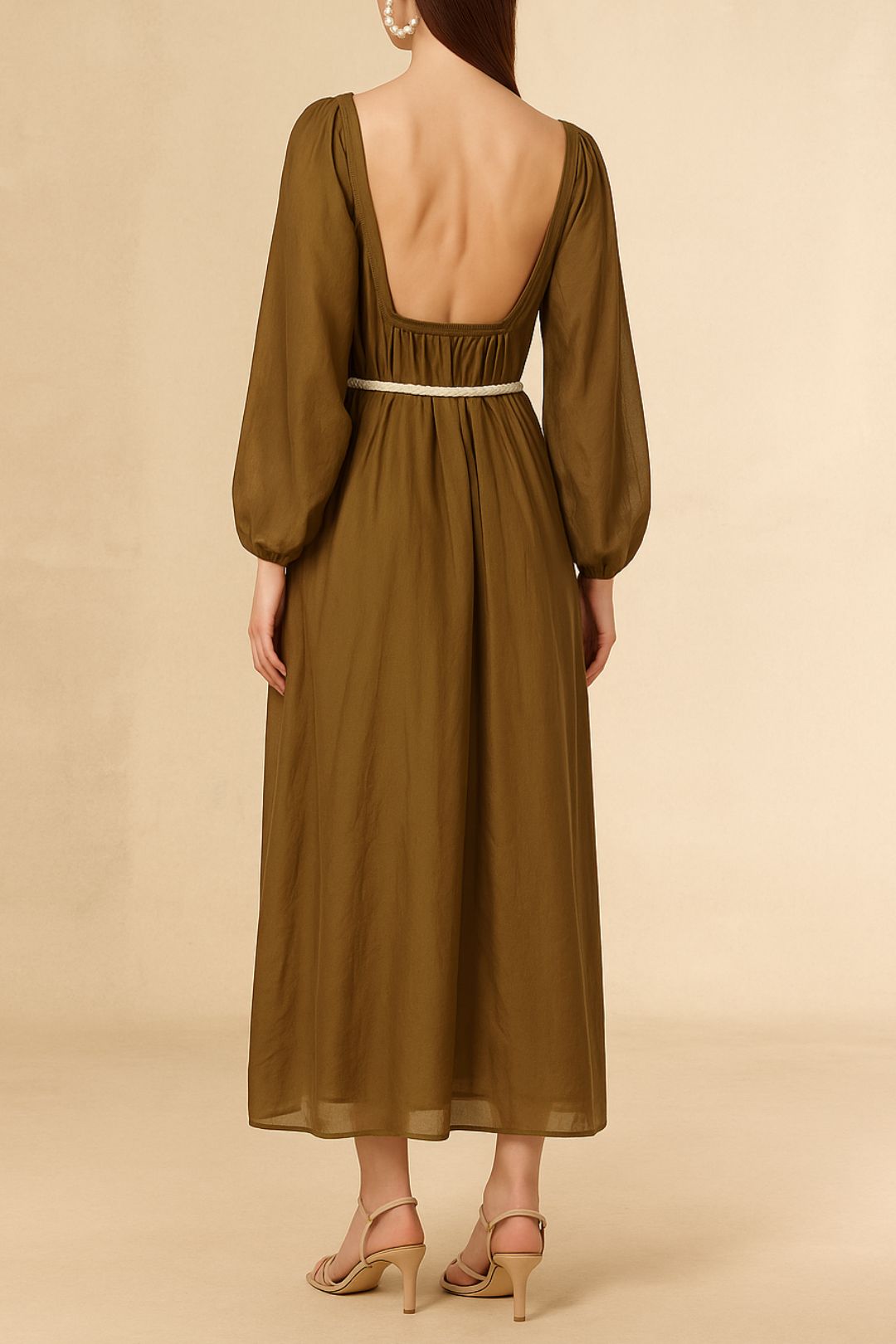 Dress Hire wedding event Bird & Knoll	Paloma Silk Dress Khaki