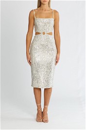 Elle Zeitoune Cut Out Sequin Midi Dress Silver