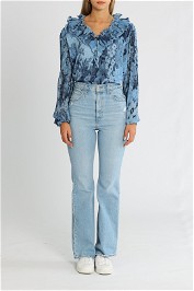 Ganni Placid Blue Blouse Frilled Neck