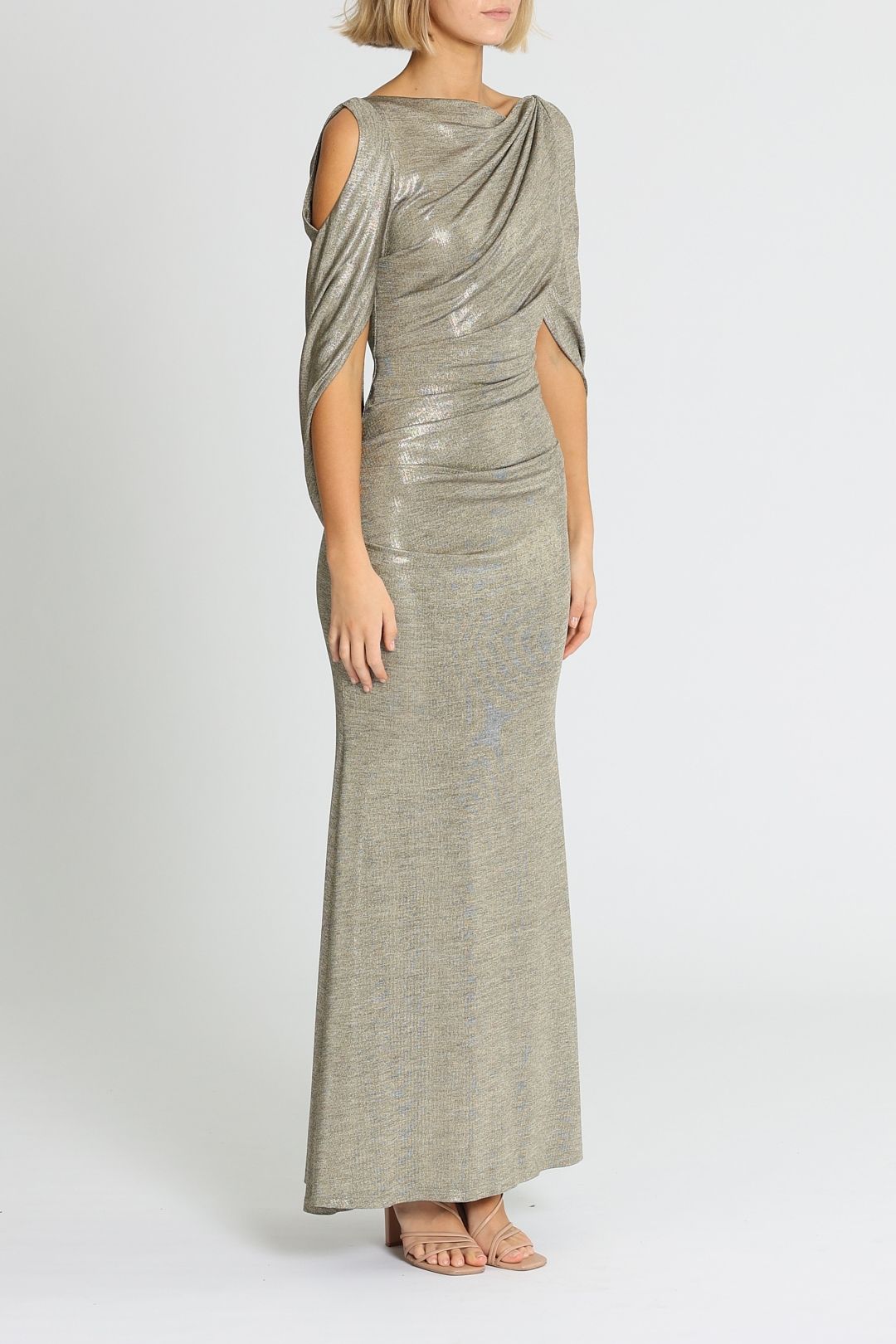 Montique  Lana Metallic Gown Cold Shoulder