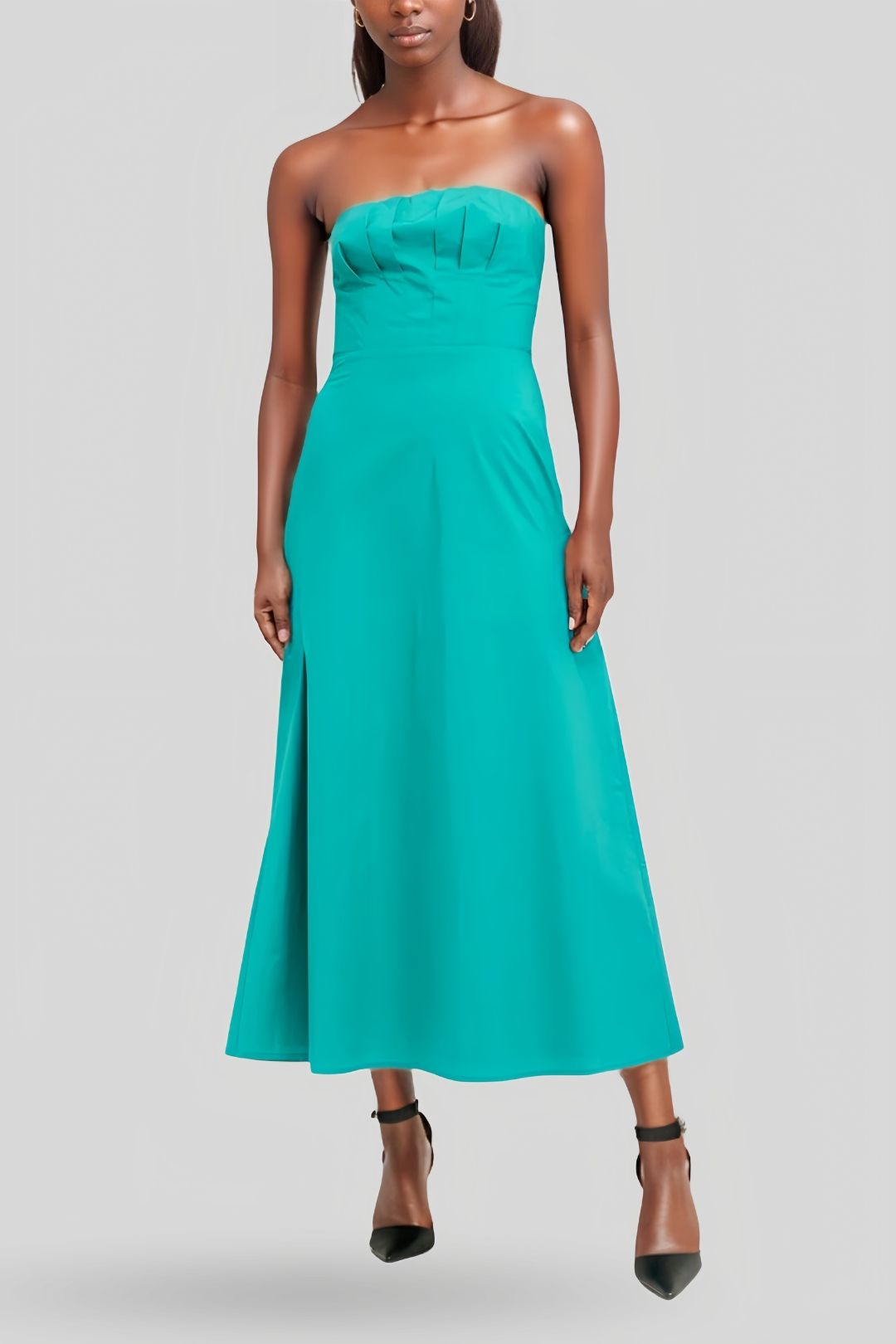 Kookai Poplin Strapless Dress Teal