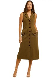 Nicholas-Button-Up-Midi-Dress-Olive-Front-No-Belt