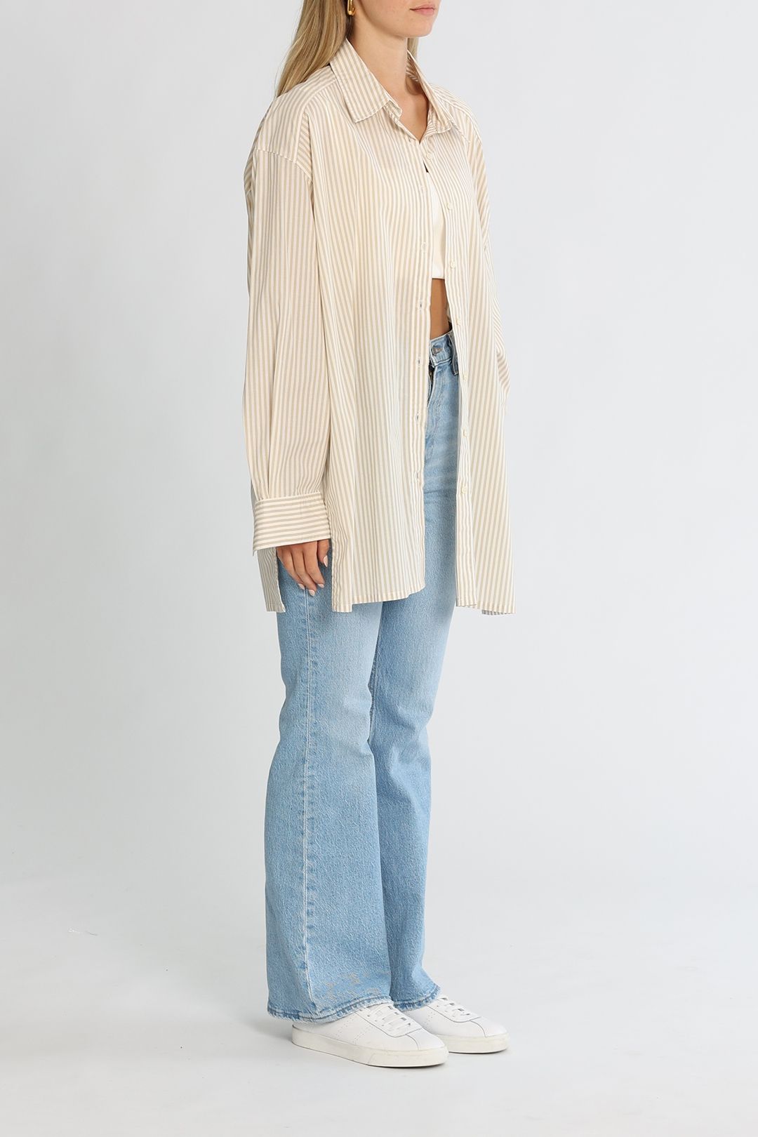Nobody Denim Diane Shirt Oatmeal Stripe Long Sleeves