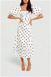 Self Portrait Polka Dot Midi Dress White Fit and Flare