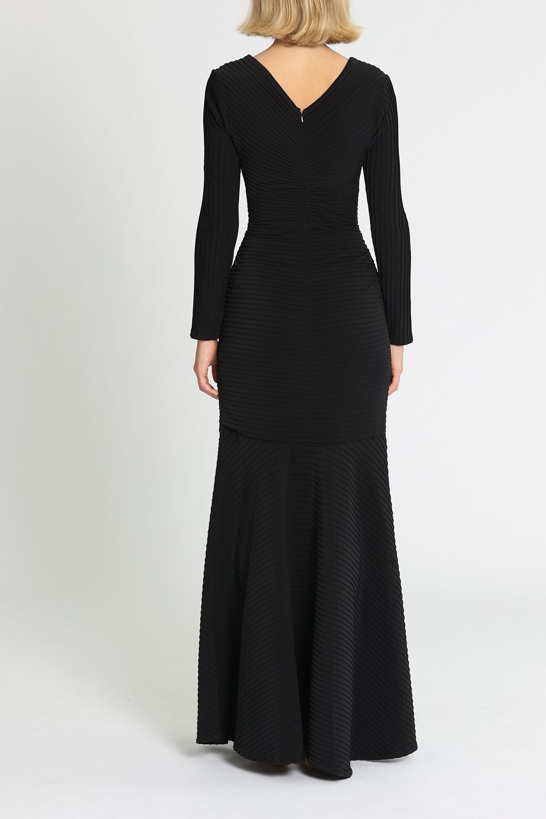 Tadashi Shoji Elias Long Sleeve Pintuck Gown Back Zip