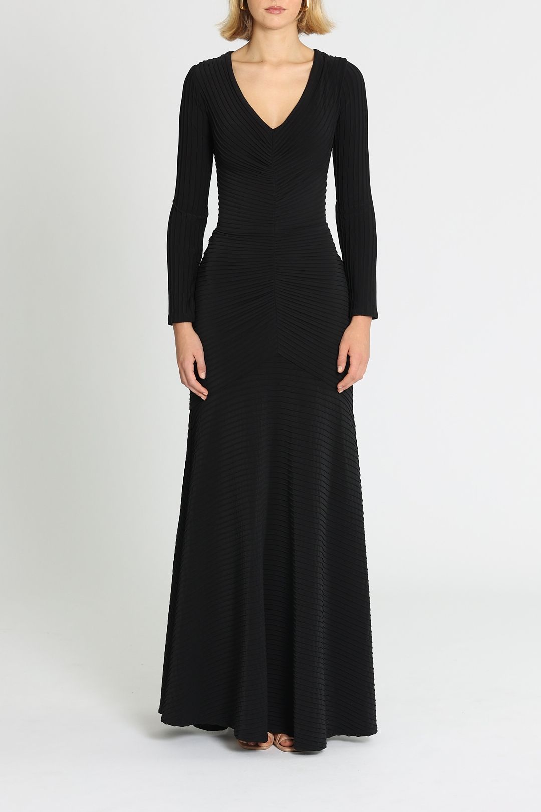 Tadashi Shoji Elias Long Sleeve Pintuck Gown Black