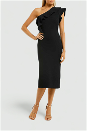 Scanlan-Theodore-Crepe-Knit-Ruffle-Shoulder-Dress-Navy-Front